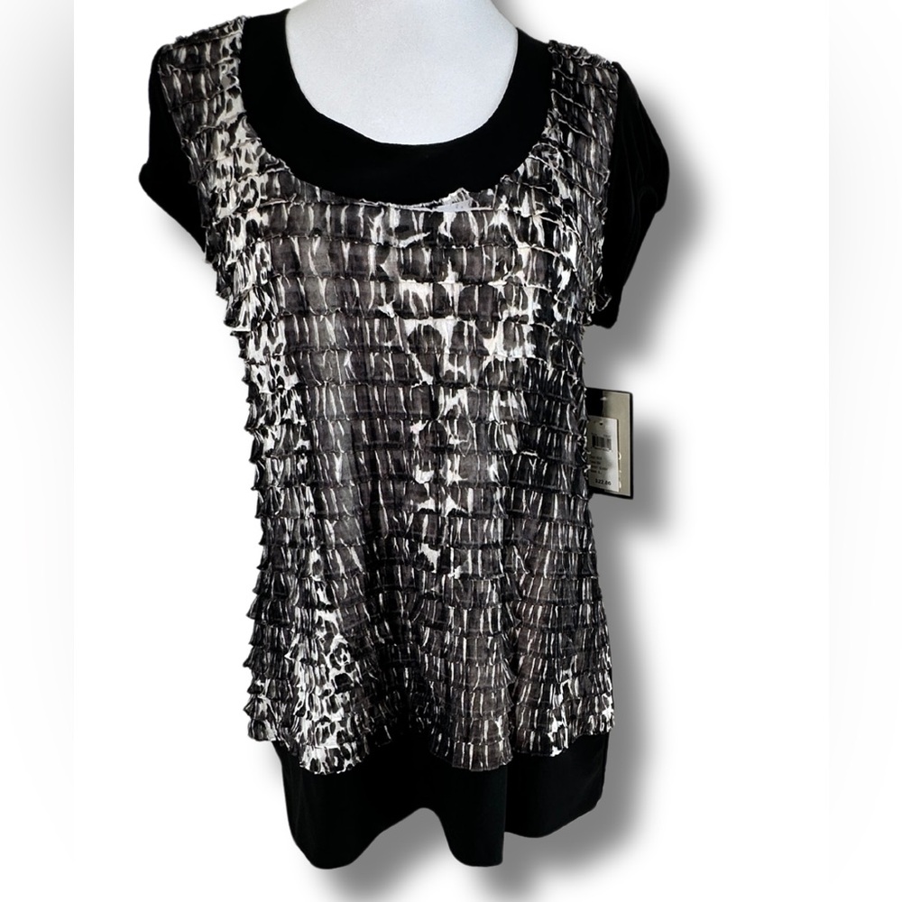 JTB Short Sleeve Ruffle front Top NWT